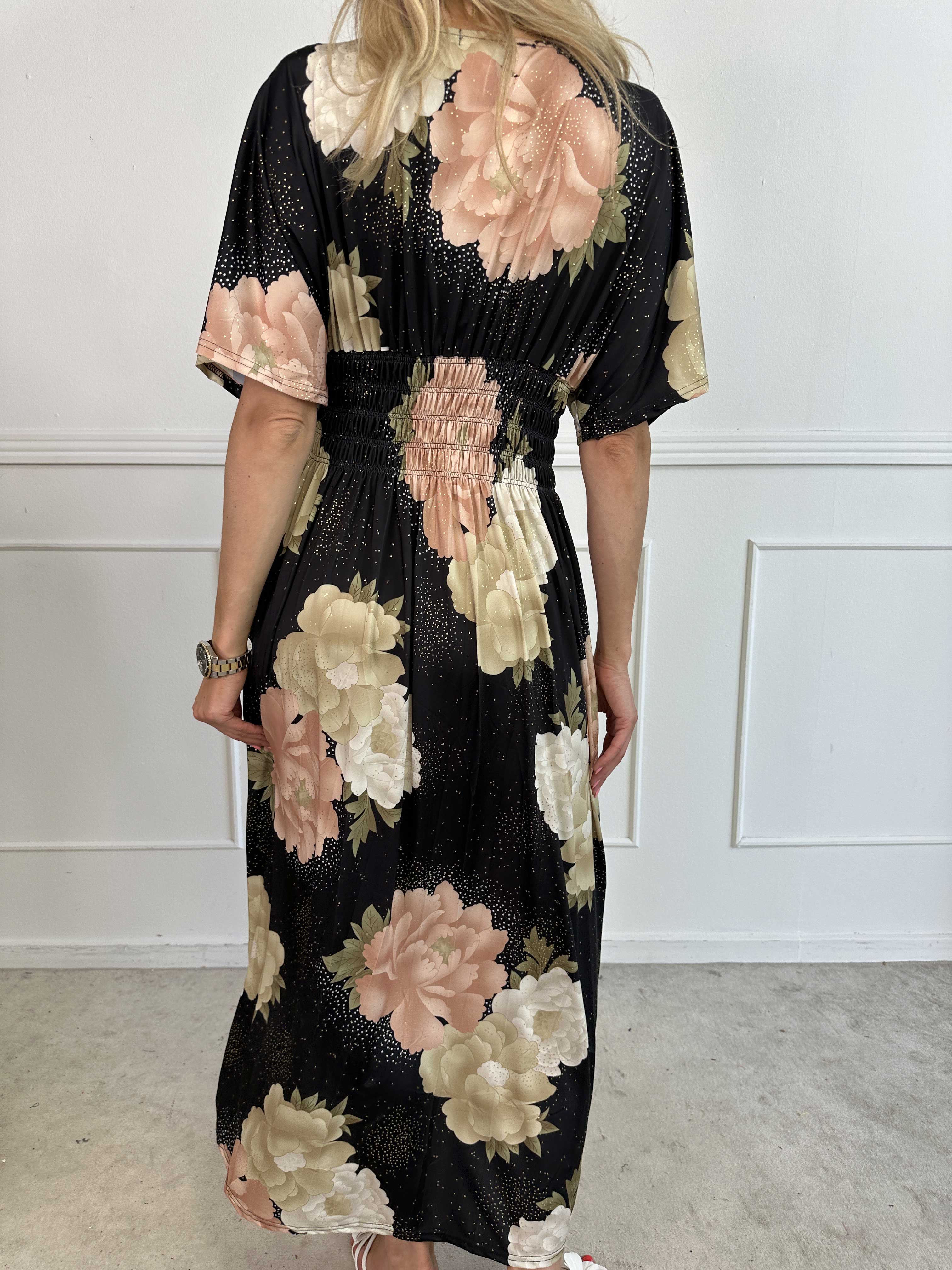 Pams Big Flower - Lang elastisk kjole med blomster motiver